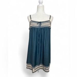 BCBGMaxAzria blue cotton and silk crochet baby doll mini dress